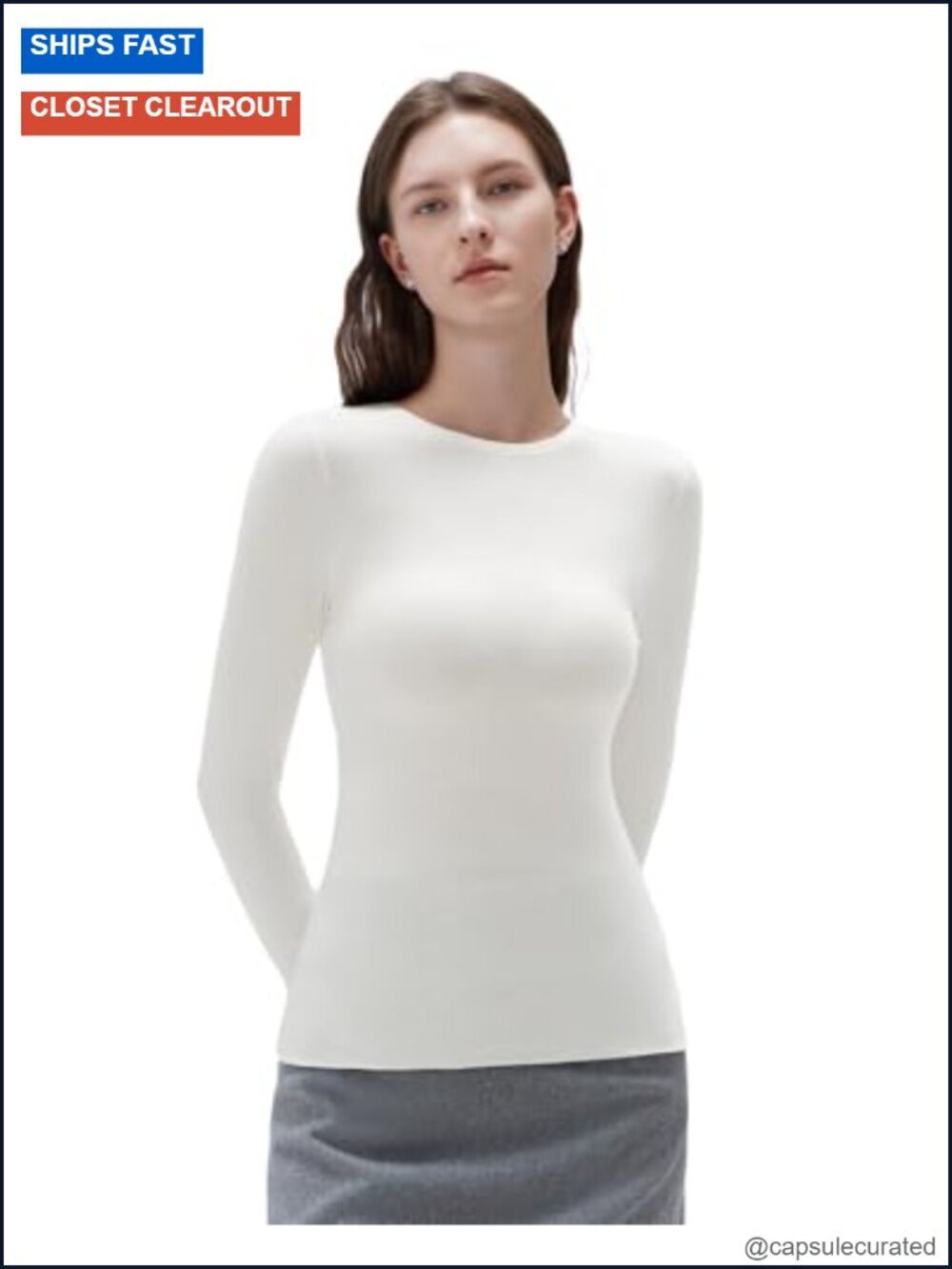 Cloud Cashmere Crew Neck Fitted Long Sleeve Basic Knit Top
